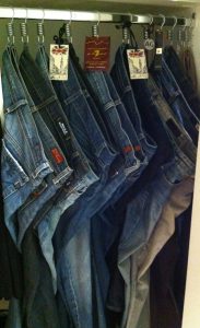 ang your jeans on shower hooks to make them more assessable