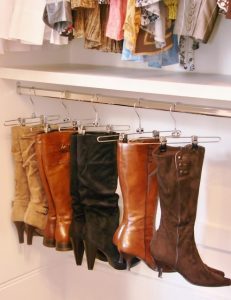 Skirt hangers are great for keeping boots up off the floor and out of the way