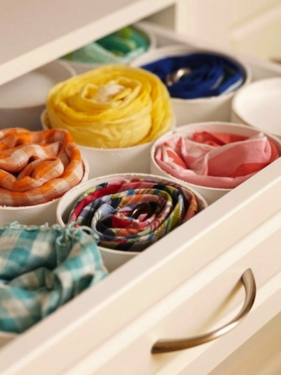  Use cut PVC for storing scarves, belts, or ties in drawers