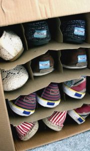 Wine boxes are great for organizing your shoes