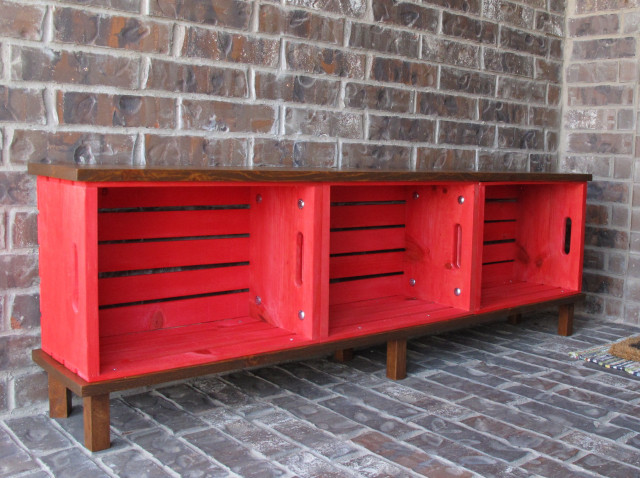 Convert three crates into an outdoor storage bench