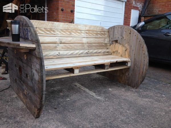 Garden Bench from Cable Spool and Pallets