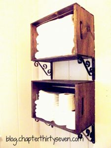 Bathroom Shelving Made From Crates and Brackets