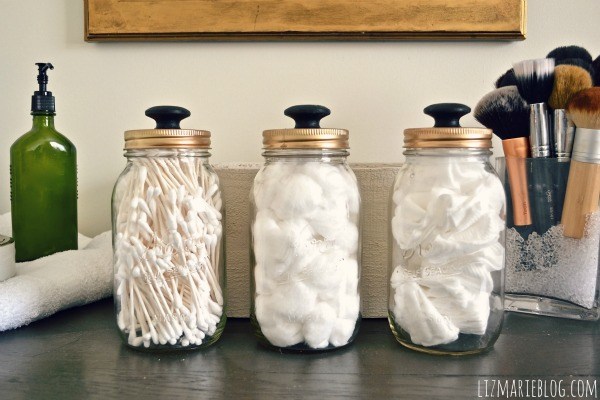 Mason Jar Bathroom Storage with Knobs