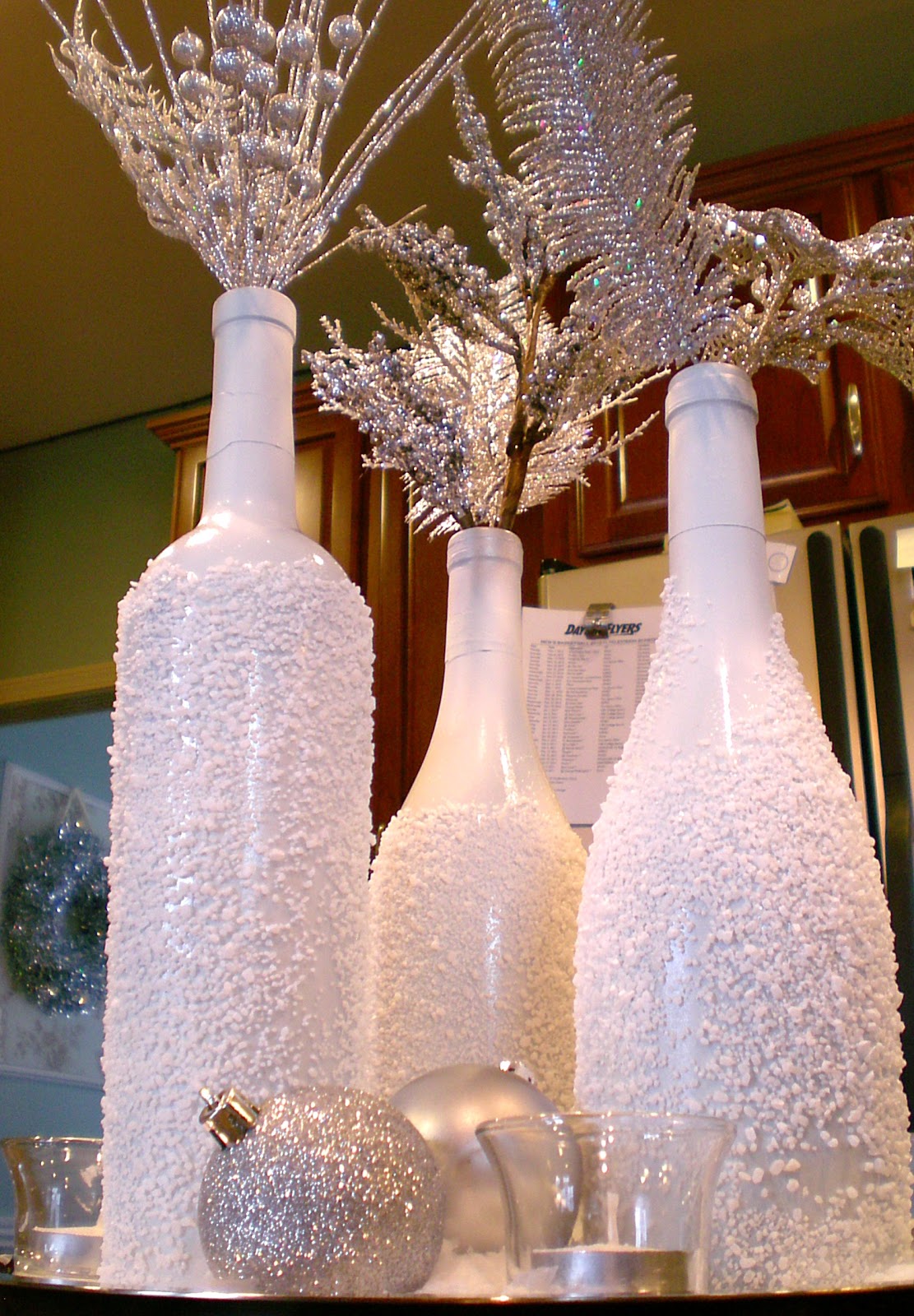 winter wine bottle centerpiece