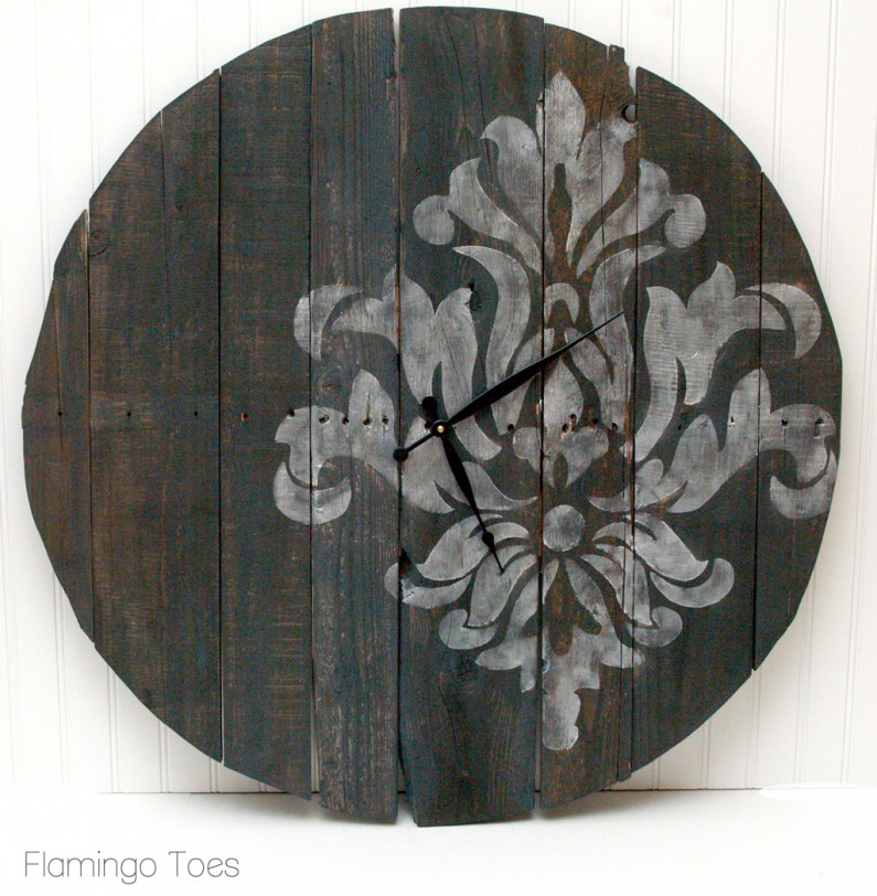 Large Stencilled Pallet Clock