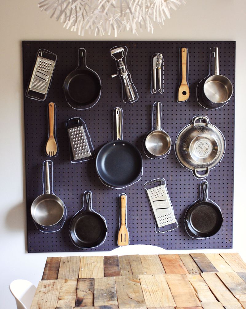 Kitchen Pegboard Storage Wall